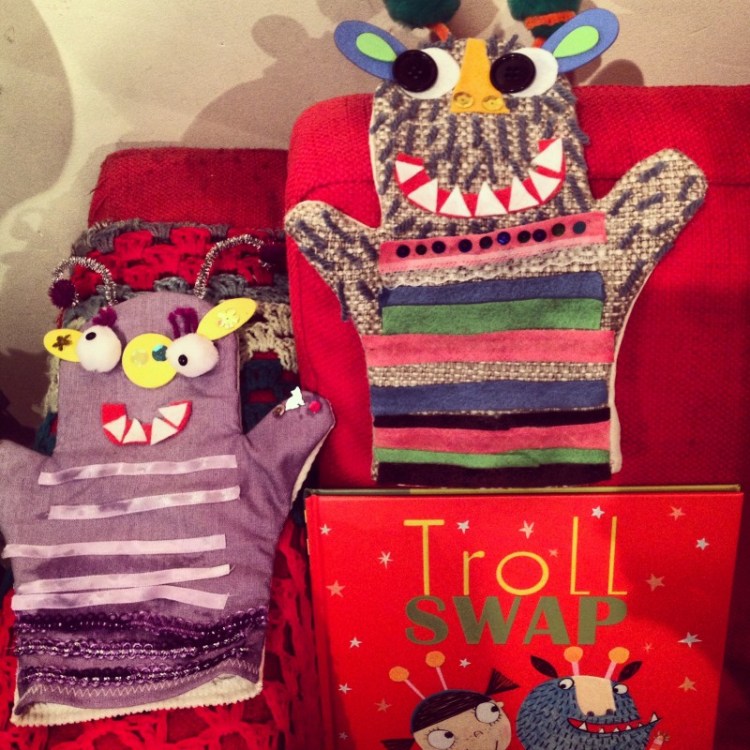 Leigh and her daughter's own puppet creations hand-made-puppets